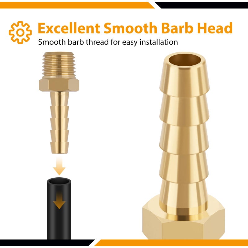 KOOTANS 4pcs Brass Hose Barb Fittings 1/4" Hose Barb to 1/4 NPT Male Thread Air Hose Fittings Brass Quick Coupler Air M Type Adapter Connector Fitting - Image 5